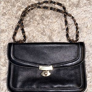 Black and gold chain leather bag